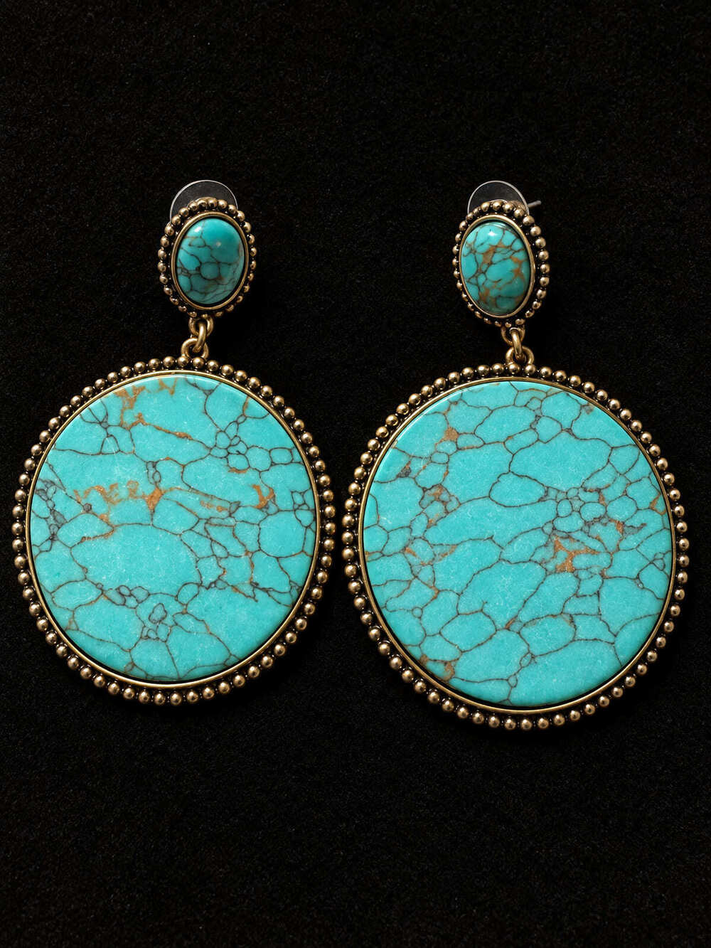 ⚜️ Round Drop Earrings | Southwestern-Style | Turquoise-Color Gold-Tone 💗